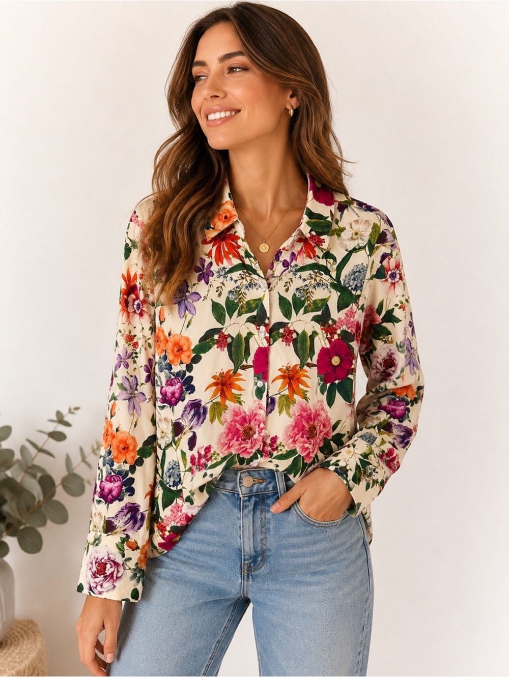 Philosophy 100% Cotton Botanical Floral Button Down Shirt Blouse S Cottagecore